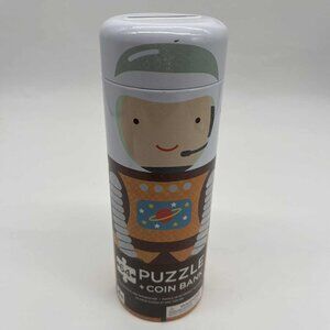 Petit Collage 64 Piece Into Space Astronaut Puzzle & Coin Bank Tin GUC